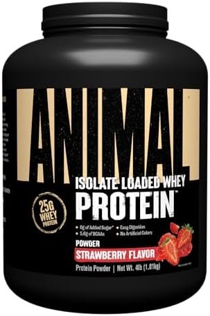 Animal Whey Isolate Protein Powder - Loaded for Pre & Post Workout Muscle Builder and Recovery with Digestive Enzymes for Men & Women - 25g Protein, Great Taste, Low Sugar - Strawberry 4 lbs