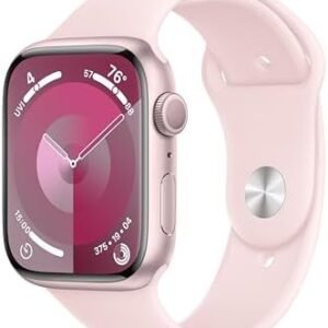 Apple Watch Series 9 [GPS 45mm] Smartwatch with Pink Aluminum Case with Light Pink Sport Band M/L. Fitness Tracker, ECG Apps, Always-On Retina Display, Water Resistant