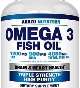 Arazo Nutrition Wild Caught Omega 3 Fish Oil – 120 Soft Gels – 4,080mg High EPA 1200mg DHA 900mg Lemon Flavor Burpless Softgels