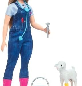 Barbie Careers Playset, 65th Anniversary Farm Veterinarian Set with Blonde Vet Fashion Doll & 10 Accessories Including Lamb with Moving Ears