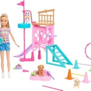Barbie and Stacie to The Rescue Doll & Playset, Puppy Obstacle Course with Doll, 3 Dog Figures & 18 Accessories
