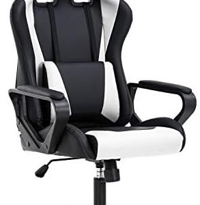 BestOffice High-Back Gaming Chair PC Office Chair Computer Racing Chair PU Desk Task Chair Ergonomic Executive Swivel Rolling Chair with Lumbar Support for Back Pain Women, Men,White