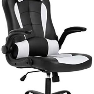 BestOffice PC Gaming Chair Ergonomic Office Chair Desk Chair with Lumbar Support Flip Up Arms Headrest PU Leather Executive High Back Computer Chair for Adults Women Men (White)