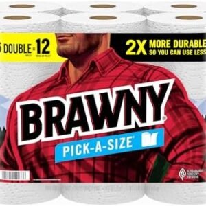 Brawny Pick-A-Size Paper Towels, 6 Double Rolls = 12 Regular Rolls, 2 Sheet Sizes (Half or Full), Strong Paper Towel For Everyday Use