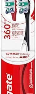 Colgate 360 Optic White Advanced Whitening Toothbrush, Adult Medium Toothbrush with Whitening Cups, Helps Whiten Teeth and Removes Odor Causing Bacteria, 2 Pack