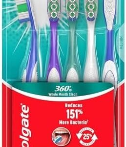 Colgate 360 Whole Mouth Clean Toothbrush, Adult Medium Toothbrushes, 5 Pack