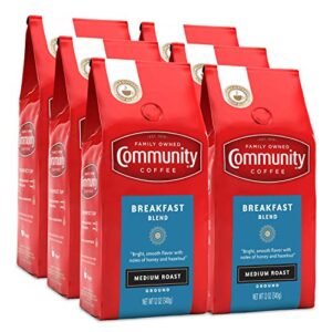 Community Coffee Breakfast Blend 72 Ounces, Medium Roast Ground Coffee, 12 Ounce Bag (Pack of 6)