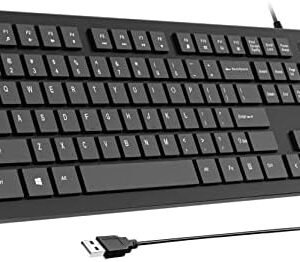 Computer Keyboard Wired, Plug Play USB , Low Profile Chiclet Keys, Large Number Pad, Caps Indicators, Foldable Stands, Spill-Resistant, Anti-Wear Letters for Windows Mac PC Laptop, Full Size