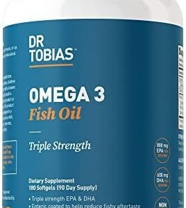 Dr. Tobias Omega 3 Fish Oil, 2000mg Triple Strength Omega 3 Supplement with 800mg EPA 600mg DHA Per Serving, Fish Oil Omega 3 Supplements for Heart, Brain & Immune Support, 180 Softgels, 90 Servings