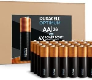 Duracell Optimum AA Batteries, 28 Count Pack Double A Battery with Power Boost Ingredients, Long-lasting Power Alkaline AA Battery for Household Devices (Ecommerce Packaging)
