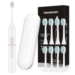 Electric Toothbrush Set, Comes with 8 Brush Heads & Travel Case,4 Modes with 2 Minutes Built in Smart Timer, One Charge for 60 Days, 42000 VPM Motor (White)