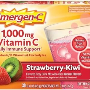 Emergen-C 1000mg Vitamin C Powder, with Antioxidants, B Vitamins and Electrolytes, Vitamin C Supplements for Immune Support, Caffeine Free Fizzy Drink Mix, Strawberry Kiwi Flavor - 30 Count