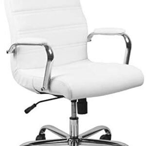 Flash Furniture Whitney High-Back Swivel LeatherSoft Desk Chair with Padded Seat and Armrests, Adjustable Height Padded Office Chair, White/Chrome
