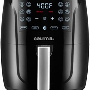 Gourmia Air Fryer Oven Digital Display 6 Quart Large AirFryer Cooker 12 1-Touch Cooking Presets, XL Air Fryer Basket 1500w Power Multifunction Black and Stainless Steel Accents FRY FORCE GAF686