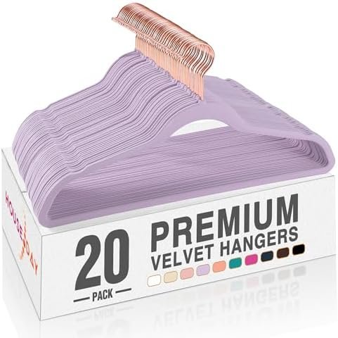 HOUSE DAY Velvet Hangers 20 Pack, Premium Clothes Hangers Non-Slip Felt Hangers, Sturdy Purple Hangers Heavy Duty Coat Hangers, Durable Suit Hangers, Space Saving 360° Rotating Rose Gold Hook