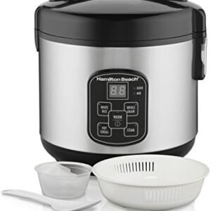 Hamilton Beach Digital Programmable Rice Cooker & Food Steamer, 8 Cups Cooked (4 Uncooked), With Steam & Rinse Basket, Stainless Steel (37518)