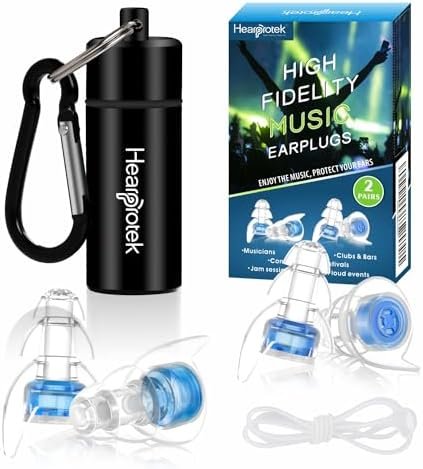 Hearprotek High Fidelity Concert Ear Plugs, Noise Reduction Music Earplugs, Hearing Protection for Musicians, Festival, DJ’s, Nightclub, Concerts, Drummers and Other Loud Events