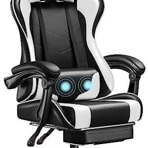 Homall Gaming Chair, Video Game Chair with Footrest and Massage Lumbar Support, Ergonomic Computer Chair Height Adjustable with Swivel Seat and Headrest (White)