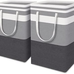 HomeHacks 2-Pack Large Laundry Basket, Waterproof, Freestanding Laundry Hamper, Collapsible Tall Clothes Hamper with Extended Handles for Clothes Toys in the Dorm and Family-(Gradient Grey, 75L)