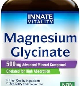 Innate Vitality Magnesium Glycinate 500mg, High Absorption Magnesium, Non-GMO & No Gluten, Supports Nerve, Muscle, Bone & Heart Health, 120 Vegetarian Capsules
