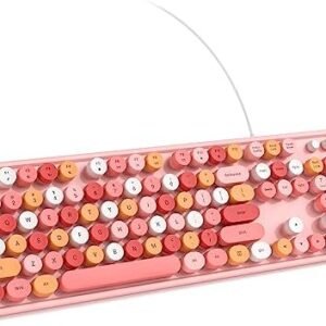 KNOWSQT Wired Computer Keyboard - Pink Colorful Full-Size Round Keycaps Typewriter Keyboards for Windows, Laptop, PC, Desktop, Mac