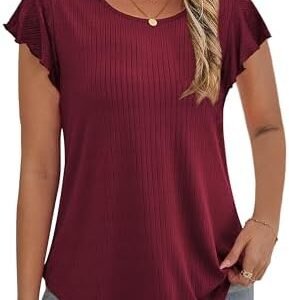 LETDIOSTO Womens Tops Ruffle Short Sleeve Blouses Casual Scoop Neck Shirts Tunic Tops S-XXL