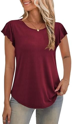 LETDIOSTO Womens Tops Ruffle Short Sleeve Blouses Casual Scoop Neck Shirts Tunic Tops S-XXL