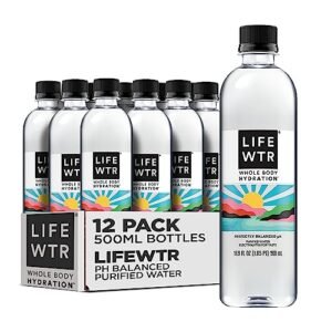 LIFEWTR Premium Purified Water pH Balanced with Electrolytes, 100% recycled plastic bottles, 16.9 Fl Oz Bottles, 500ml (Pack of 12)