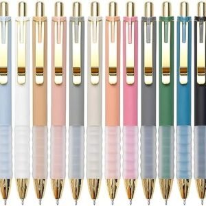 Linbsunne Ballpoint Pens Black Medium Point 1mm Pen with Super Soft Grip Ball Point Pen for Men Women Retractable Pens (gold-12 pcs)
