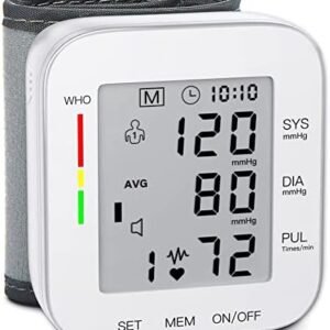 MMIZOO Wrist Blood Pressure Monitor Bp Monitor Large LCD Display Blood Pressure Machine Adjustable Wrist Cuff 5.31-7.68inch Automatic 99x2 Sets Memory with Carrying Case for Home Use (W1681)