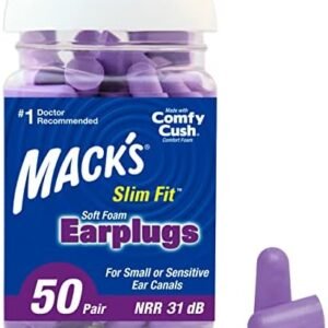 Mack's Slim Fit Soft Foam Earplugs, 50 Pair - Small Ear Plugs for Sleeping, Snoring, Traveling, Concerts, Shooting Sports & Power Tools | Made in USA