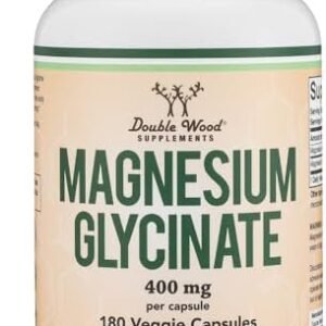 Magnesium Glycinate 400mg, 180 Capsules (Vegan Safe, Third Party Tested, Gluten Free, Non-GMO) High Absorption Magnesium by Double Wood Supplements