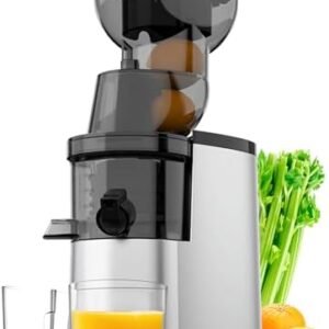 Masticating Juicer Machines, 4.1-inch(104mm) Powerful Slow Cold Press Juicer with Large Feed Chute, Electric Masticating Juicers for Vegetables and Fruits, Easy to Clean with Brush