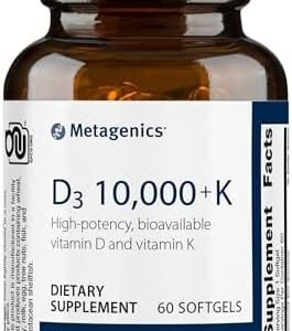 Metagenics D3 10,000 + K - for Immune Support, Bone Health & Heart Health* - Vitamin D with MK-7 (Vitamin K2) - Non-GMO - Gluten-Free - 60 Softgels