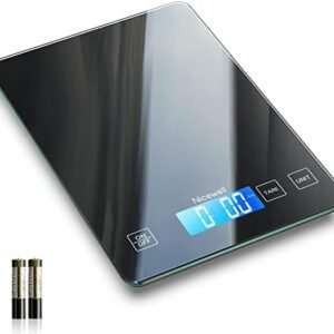 Nicewell Food Scale Digital Weight Grams and oz, 22lb Kitchen Scale for Cooking Baking, 1g/0.1oz Precise Graduation, Sleek Tempered Glass Platform (Black))