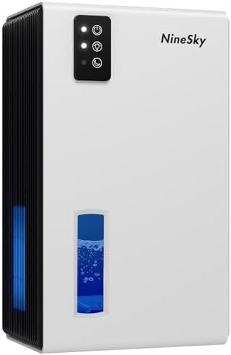 NineSky Dehumidifier for Home, 85 OZ Water Tank, (800 sq.ft) Dehumidifiers for Bathroom Bedroom with Auto Shut Off,7 Colors LED Light(White)