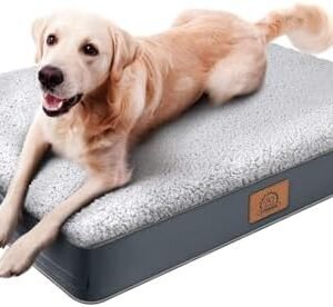 Orthopedic Dog Bed for Large Dogs - Big Waterproof Dog Bed with Removable Washable Cover & Anti-Slip Bottom, Extra Large Dog Crate Bed, Deluxe Plush Pet Bed Mat (Grey)