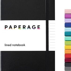PAPERAGE Lined Journal Notebook, (Black), 160 Pages, Medium 5.7 inches x 8 inches - 100 GSM Thick Paper, Hardcover