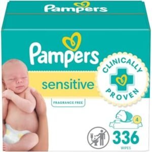 Pampers Sensitive Baby Wipes, Water Based, Hypoallergenic and Unscented, 4 Flip-Top Packs (336 Wipes Total)