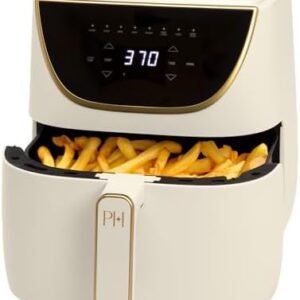 Paris Hilton Air Fryer, Large 6-Quart Capacity, Touchscreen Display, 8-in-1 (Air Fry, Roast, Broil, Bake, Reheat, Keep Warm, Pizza, Dehydrate), Dishwasher Safe and Nonstick Basket and Crisper, Cream