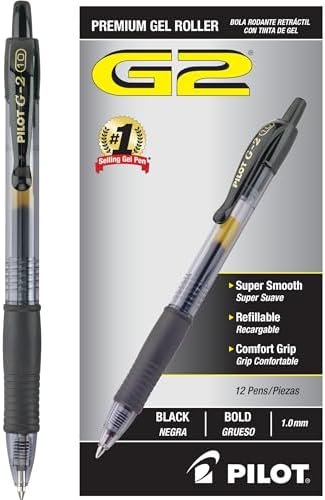 Pilot, G2 Premium Gel Roller Pens, Bold Point 1 mm, Pack of 12, Black