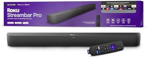 Roku Streambar Pro | 4K HDR Streaming Device & Cinematic Roku Soundbar All In One, Roku Voice Remote, Free & Live TV,Black