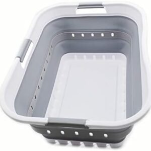 SAMMART 42L (11 gallon) Collapsible Plastic Laundry Basket - Foldable Pop Up Storage Container/Organizer - Space Saving Hamper/Basket (1, White/Grey)