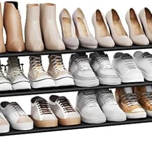 SONGMICS 3-Tier Shoe Rack with Shelves for Closet Entryway, Black ULSH053B01