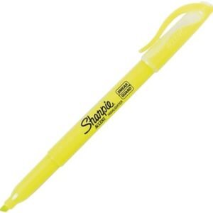 Sharpie Pocket Style Highlighters, Chisel Tip, Fluorescent Yellow, Box of 12