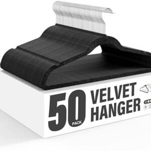 Simple Deluxe Velvet Hangers 50 Pack, Non-Slip Clothes Hangers with Shoulder Notches, 360° Swivel Hooks, Heavy Duty Coat Suit Hangers for Closet Space Saving, Black