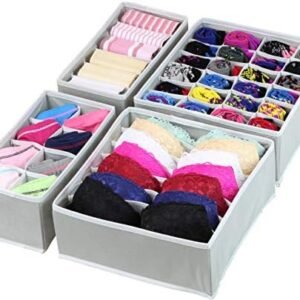 Simple Houseware Closet Underwear Organizer Drawer Divider 4 Set, Gray