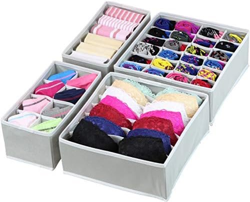 Simple Houseware Closet Underwear Organizer Drawer Divider 4 Set, Gray