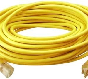 Southwire Outdoor Extension Cord, 50 Ft, 12 gauge 3 prong, Heavy Duty, SJTW Cord, Yellow, 2588