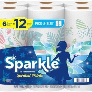 Sparkle Pick-A-Size Paper Towels, Spirited Prints, 6 Double Rolls = 12 Regular Rolls, Everyday Value Paper Towel With Full And Half Sheets